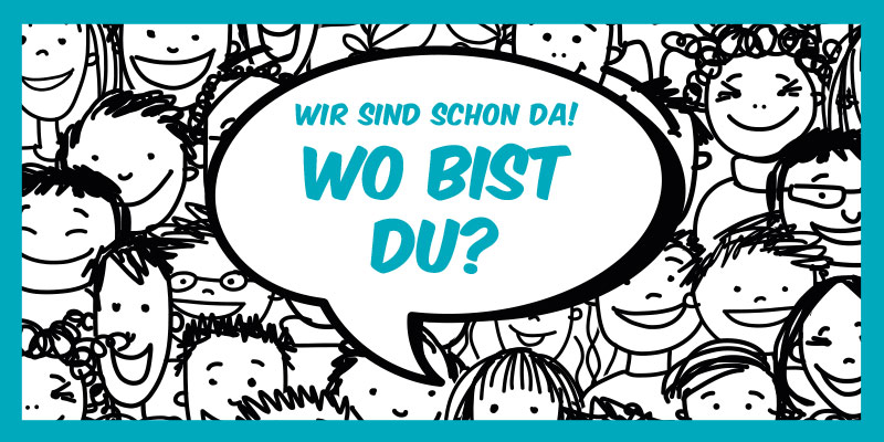 comicstyle Kindergesichter. Sprechblase: Wo bist du?